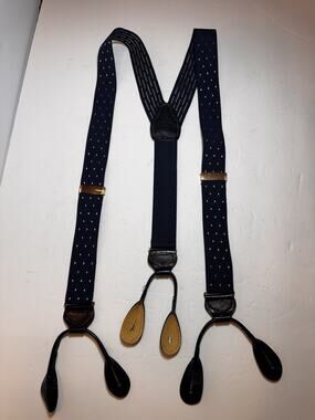 Made In England Blue Polka Dot Suspenders Braces Leather Button Loops
